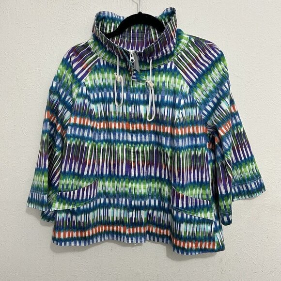 Berek 90’s Y2K Women’s Jacket Sz M Multi-Colored Geometric Zip Front Lightweight - Picture 1 of 8